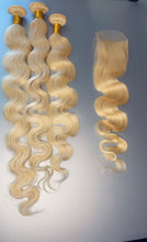 Load image into Gallery viewer, 4*4 CLOSURE WITH 3 BUNDLES BODY WAVE SWISS LACE VIRGIN HUMAN HAIR
